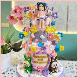 Pastel Fantasy Girl & Bunny Tier Cake