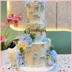Blue Floral Elegant Tier Cake